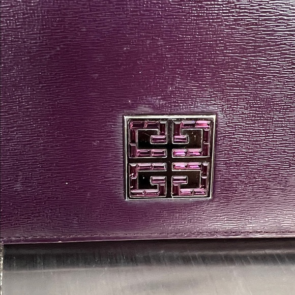 Givenchy Plum Leather Continental Wallet with Silver-Tone Logo GUC - Picture 6 of 17